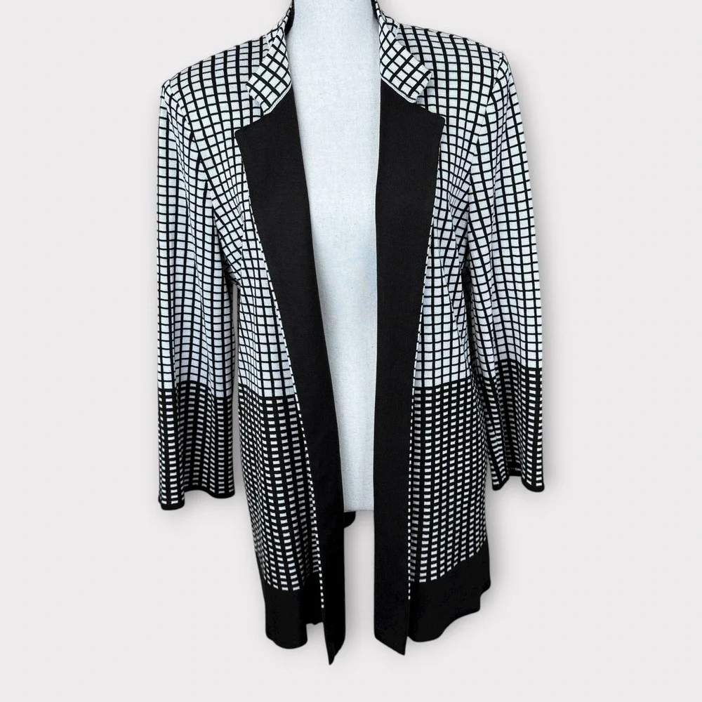 MISOOK Heritage Knit Open Front Jacket Blazer Black White Checkered Womens Large - Picture 1 of 10